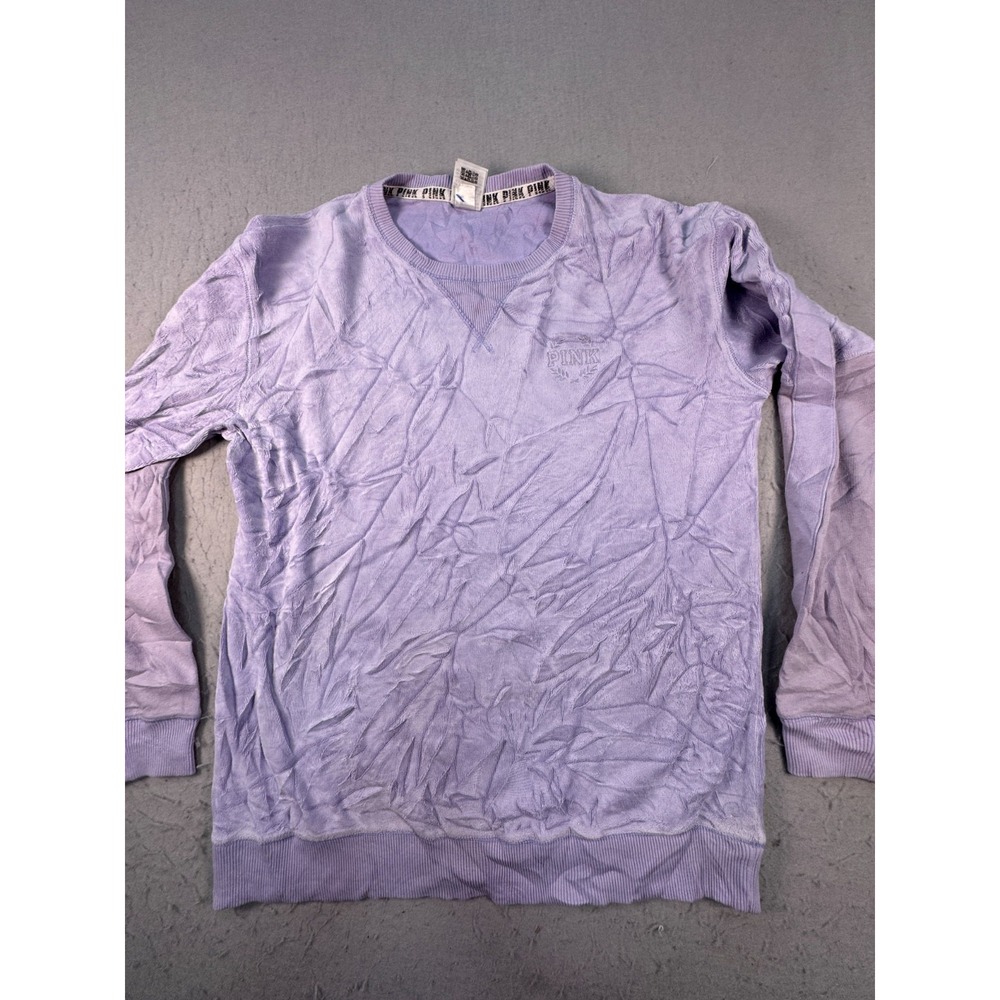 Victoria's Secret PINK Sweatshirt Womens Small Purple Velour Logo Crewneck